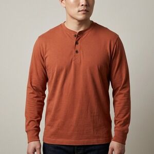 J.Crew Mens XL Henley Long Sleeve Shirt Burnt Orange Rust Cotton BU767 HO23
